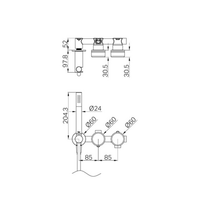 Inbouw douchemengkraan – Sorrento – Verde Alpi – Staafhanddouche – Zonder achterplaat – Brushed gold