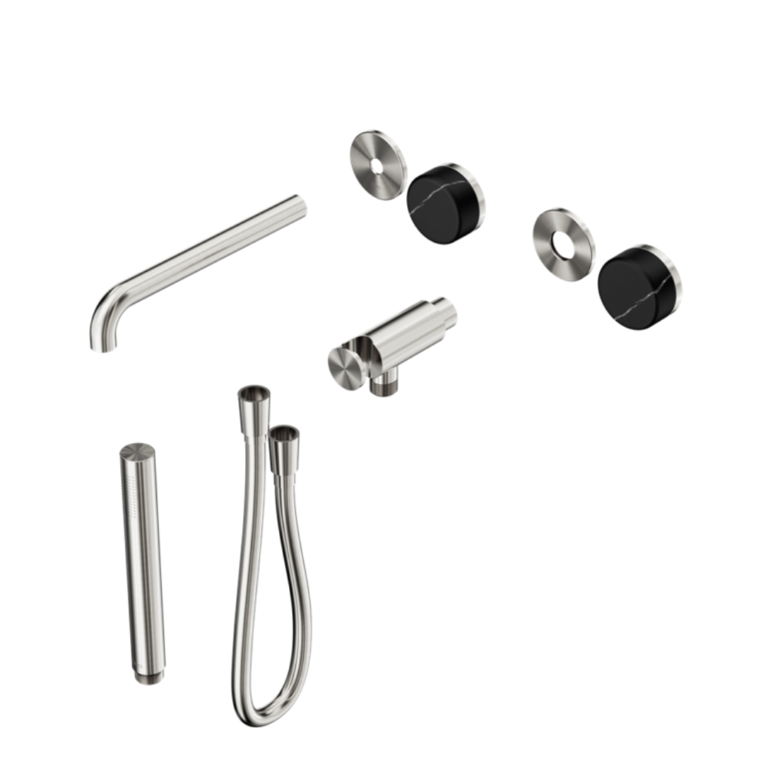 Inbouw badmengkraan Sorrento - Marquina Black - Staafhanddouche en uitloop - Zonder achterplaat - Brushed nickel