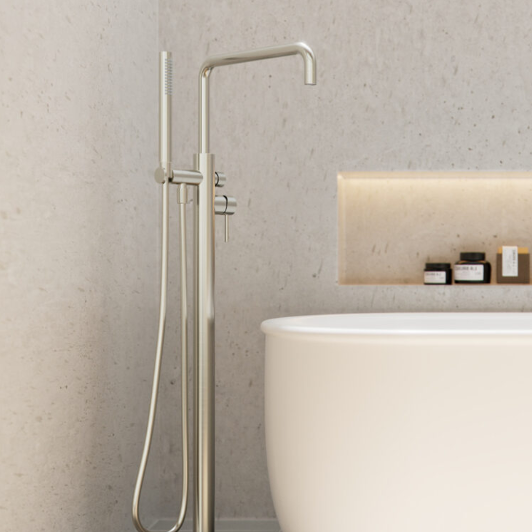 Vrijstaande badmengkraan Capri - Staafhanddouche - Brushed nickel