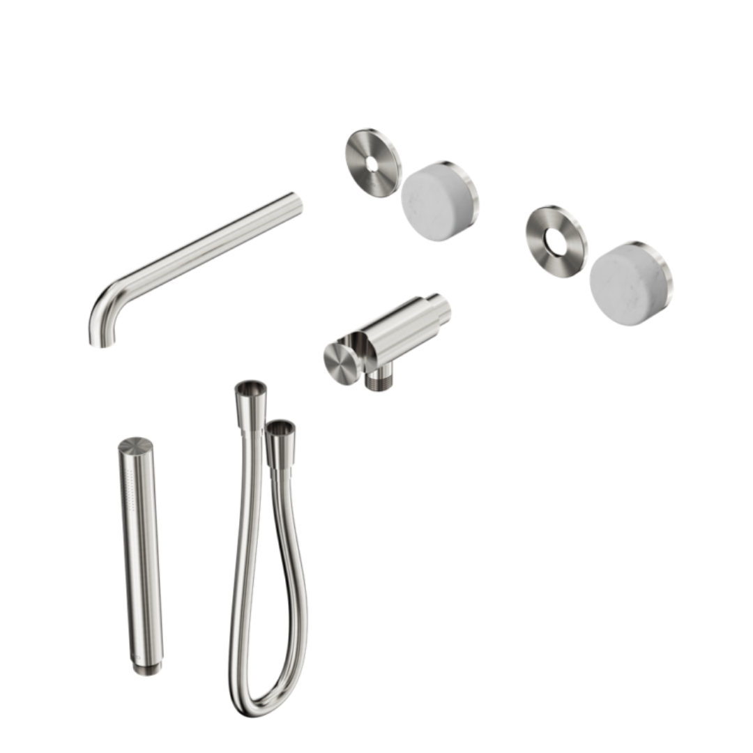 Inbouw badmengkraan Sorrento - Carrara - Staafhanddouche en uitloop - Zonder achterplaat - Brushed nickel