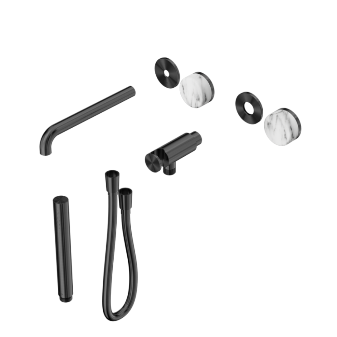 Inbouw badmengkraan Sorrento - Arabescato Corchia - Staafhanddouche en uitloop - Zonder achterplaat - Gun metal grey