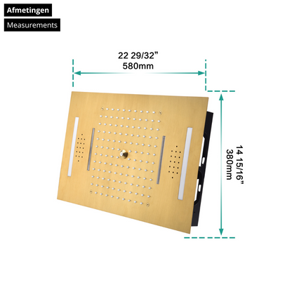 5-in-1 Thermostatische Inbouw Regendoucheset Julia – Bluetooth & Speakers – LED Verlichting – Massagejets - Brushed gold