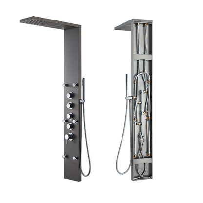 Douchepaneel Manuel – Waterval – Massagejets – Gunmetal grey, chrome - 150 × 20 × 60 cm