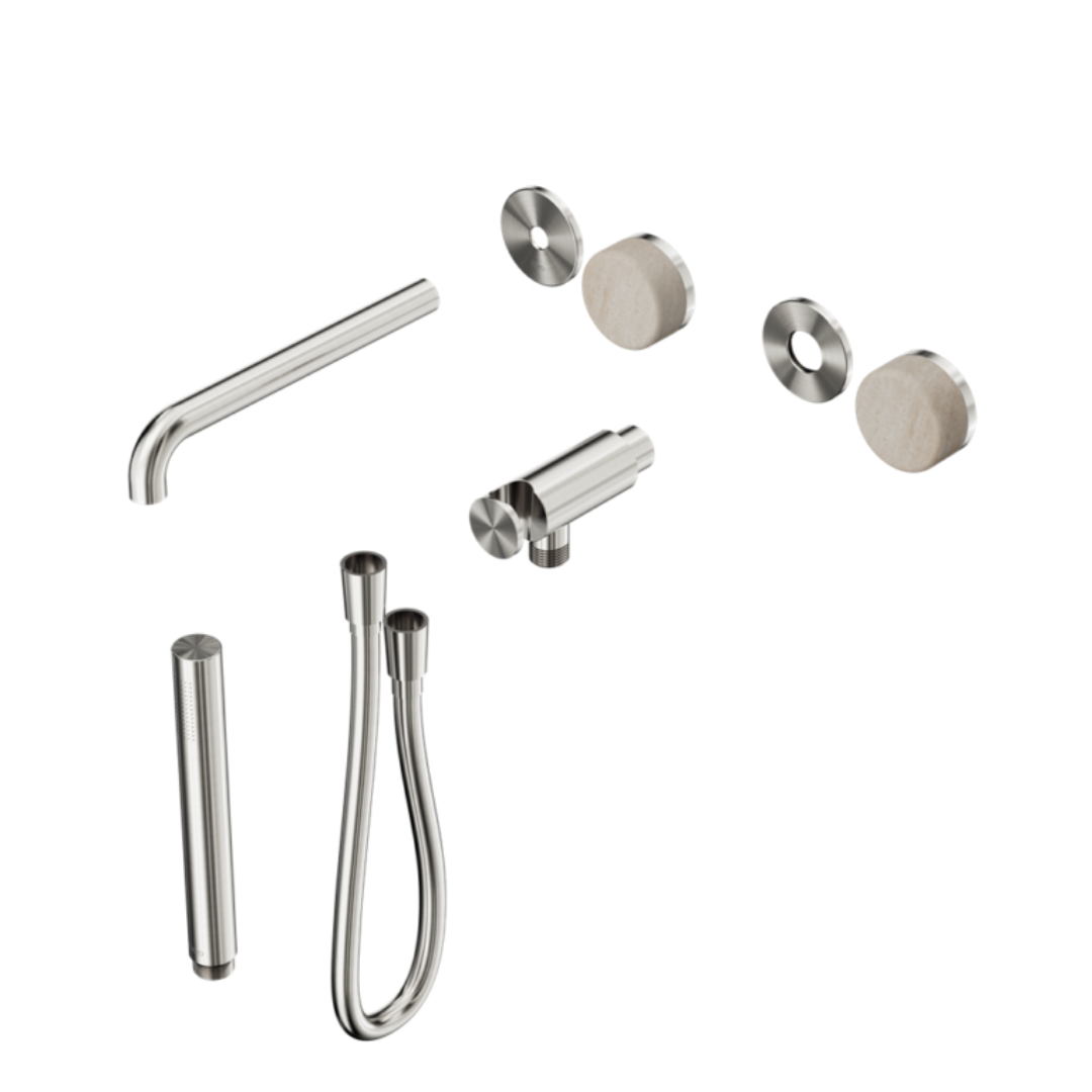 Inbouw badmengkraan Sorrento - Rome Travertine - Staafhanddouche en uitloop - Zonder achterplaat - Brushed nickel