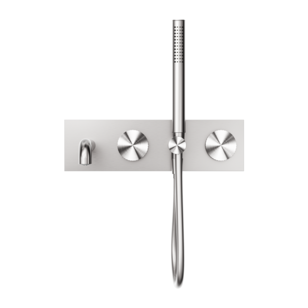 Inbouw badmengkraan Valencia - Staafhanddouche en uitloop - Brushed nickel
