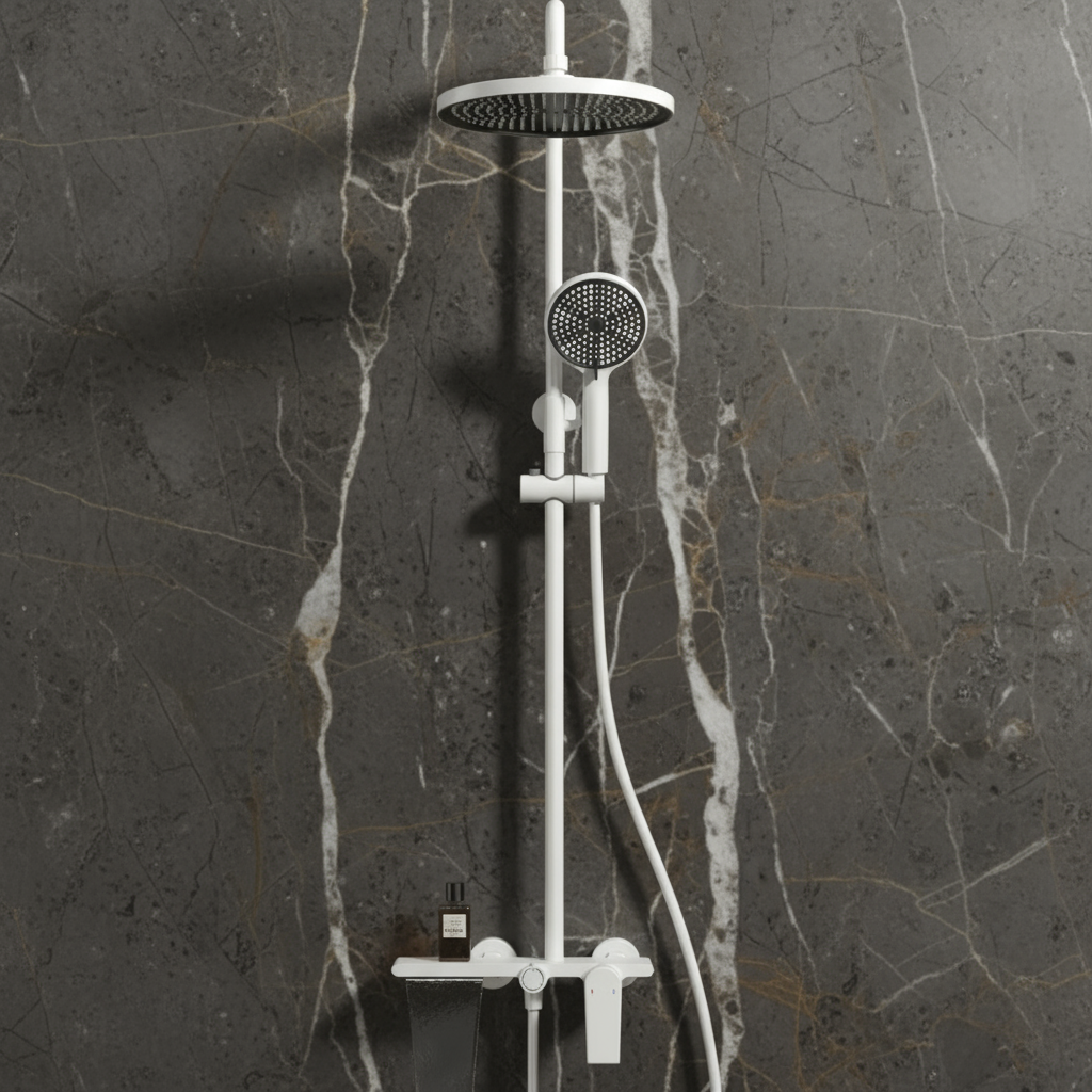 Opbouw regendoucheset Cynthia - Matte white - 130 × 35 × 25 cm