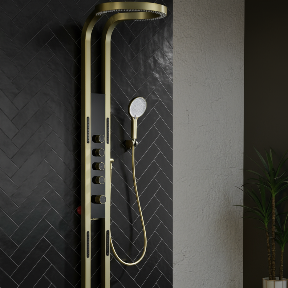 Thermostatisch Douchepaneel Marcelo – Digitale Display - Brushed gold - 182 × 40 × 52 cm