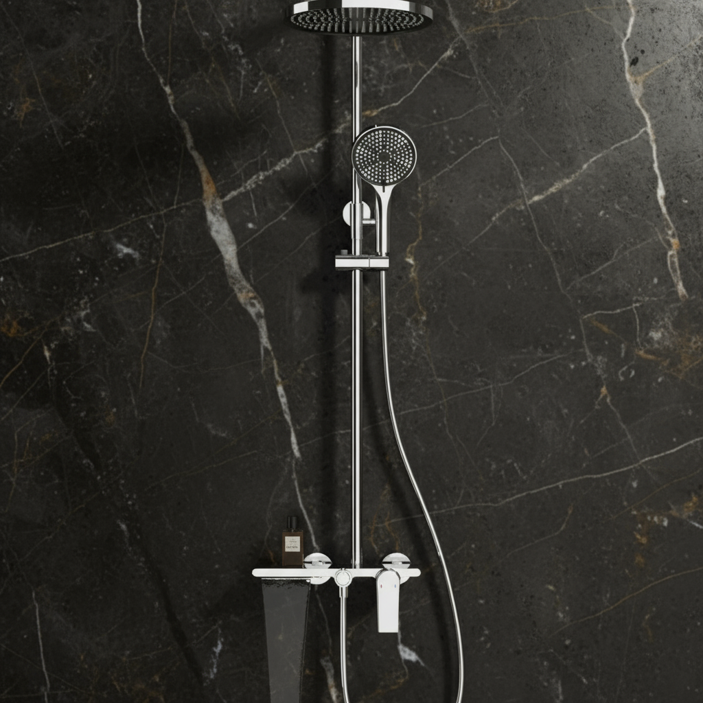 Opbouw regendoucheset Cynthia - Chrome - 130 × 35 × 25 cm