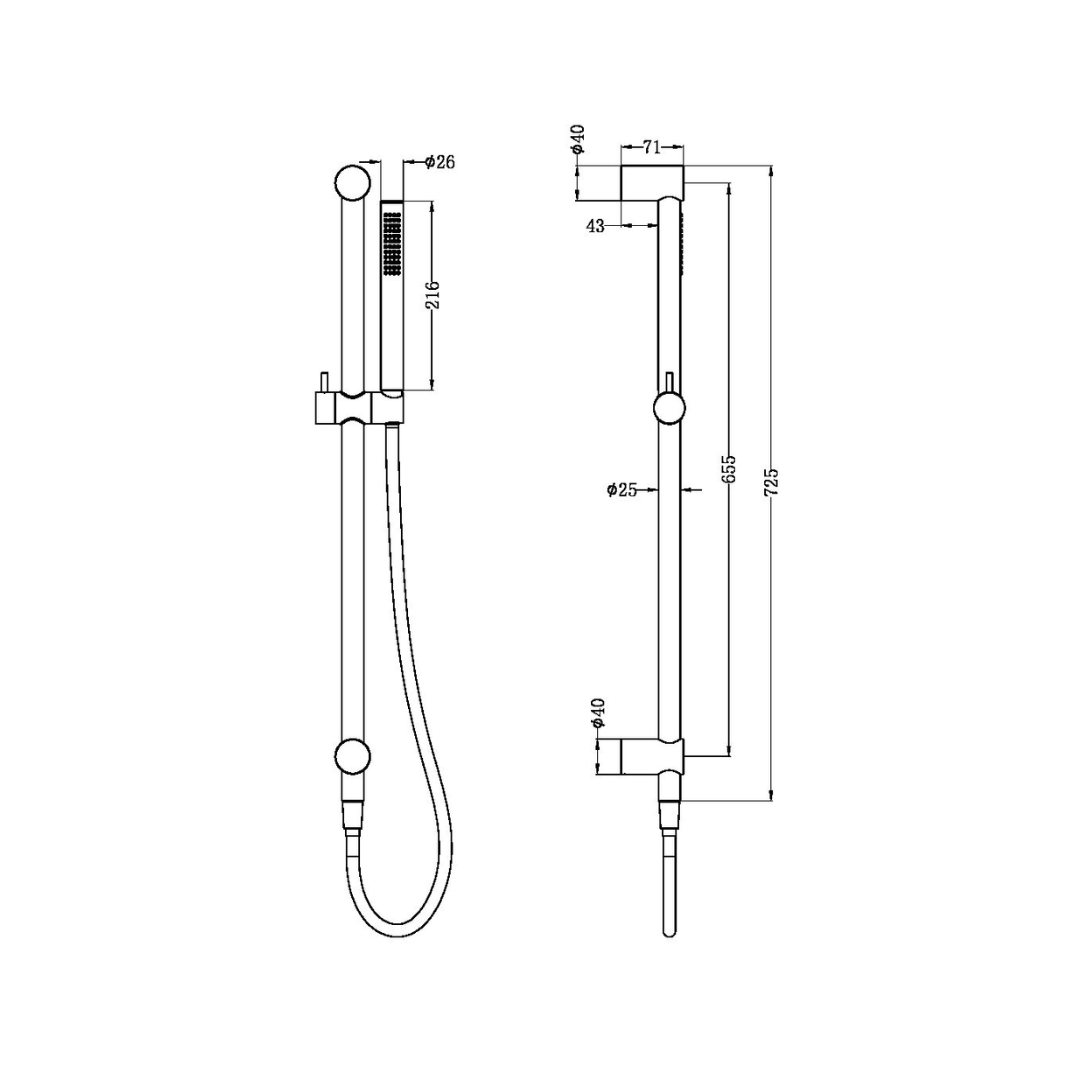 Staafhanddouche met glijstang Capri - Brushed gold