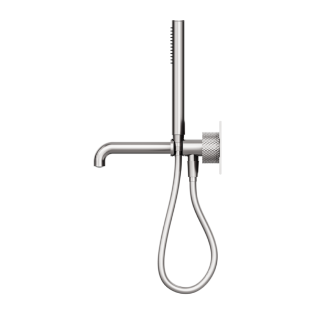 Inbouw badmengkraan Valencia - Staafhanddouche en uitloop - Brushed nickel