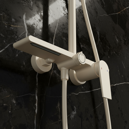 Opbouw regendoucheset Cynthia - Creme wit - 130 × 35 × 25 cm