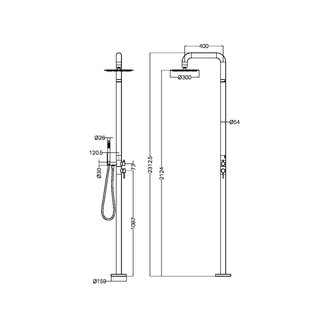 Buitendoucheset Capri – Vrijstaand – Regendouche & Staafhanddouche - Brushed nickel