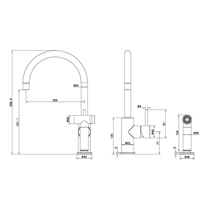 Keukenkraan Capri – Met handspray - Graphite