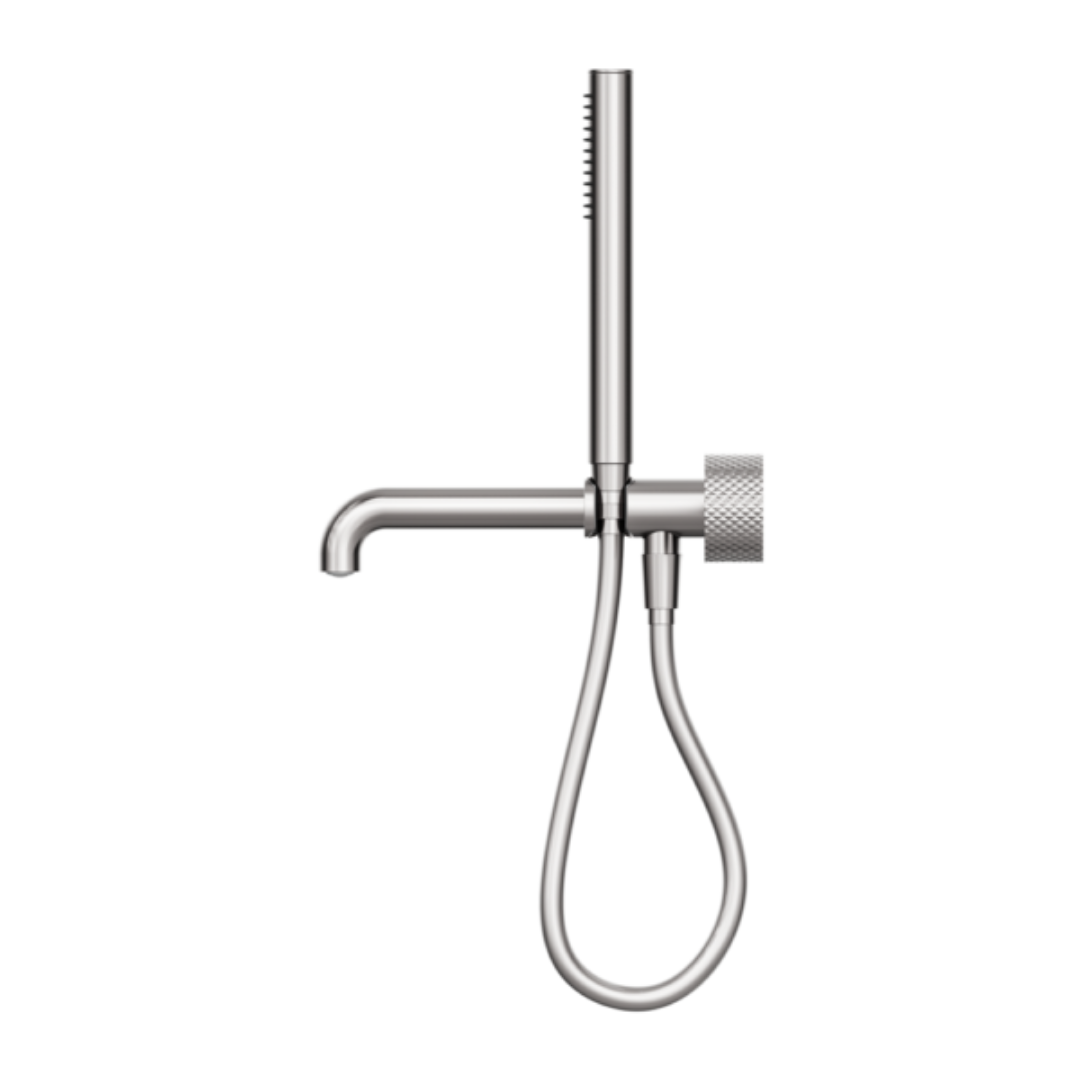 Inbouw badmengkraan Valencia - Staafhanddouche en uitloop - Zonder achterplaat - Brushed nickel