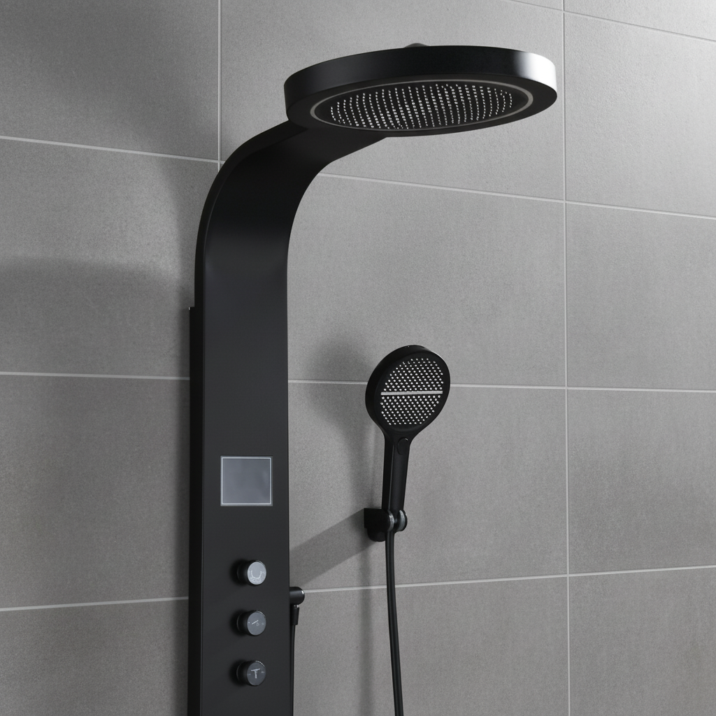 Douchepaneel Elena - LED - Digitaal display - Matte black - 145 × 18 × 65 cm