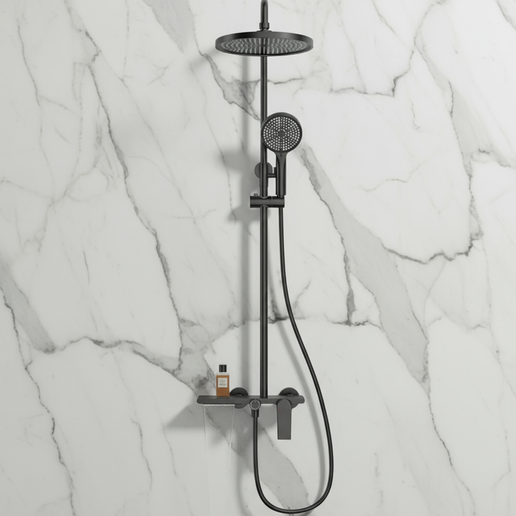 Opbouw regendoucheset Cynthia - Matte black - 130 × 35 × 25 cm