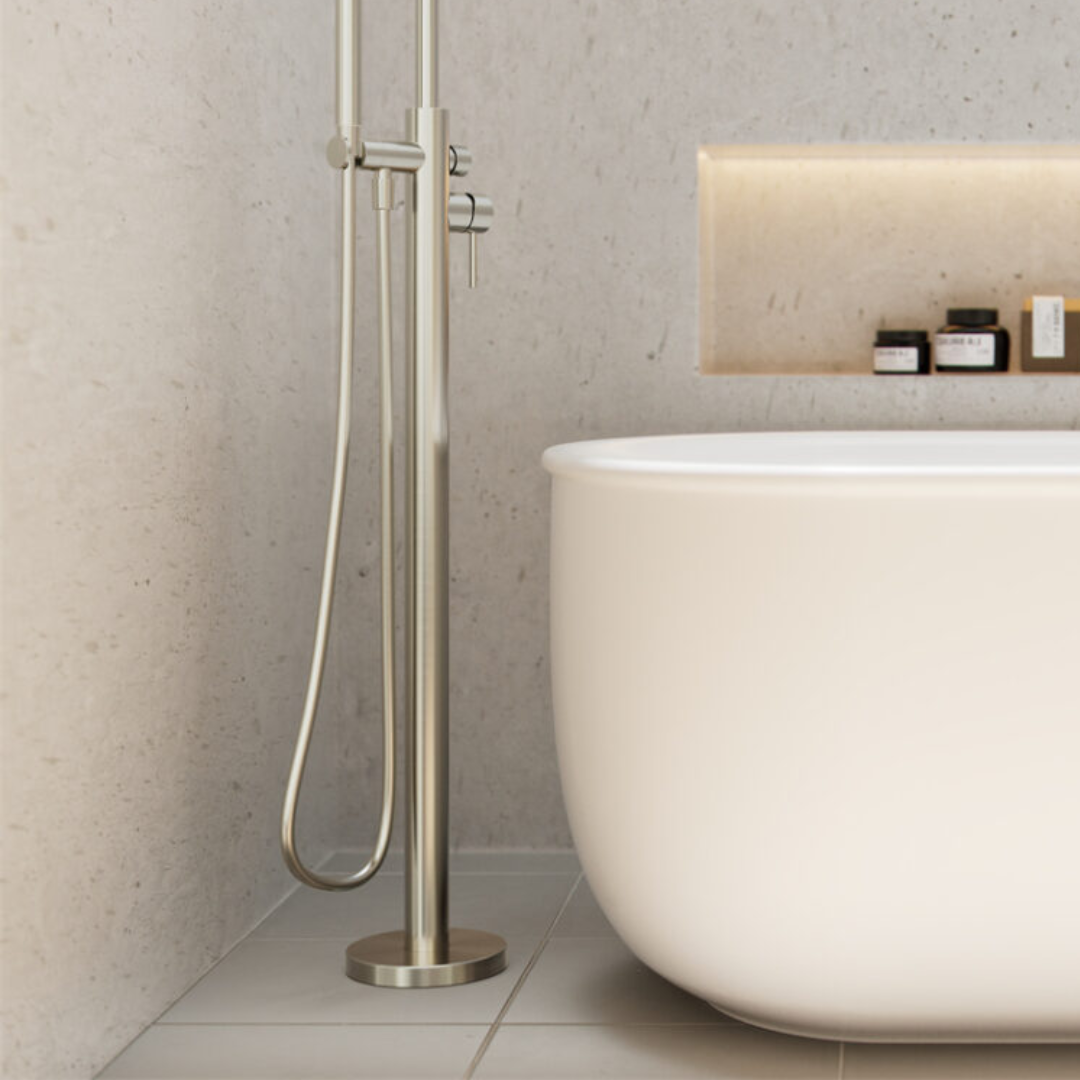 Vrijstaande badmengkraan Capri - Staafhanddouche - Brushed nickel