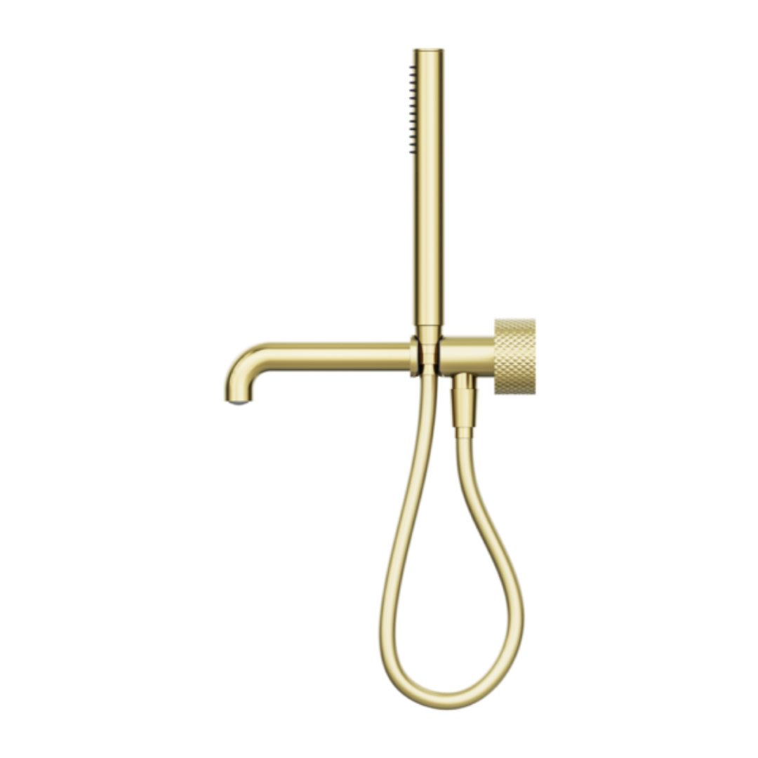 Inbouw badmengkraan Valencia - Staafhanddouche en uitloop - Zonder achterplaat - Brushed gold