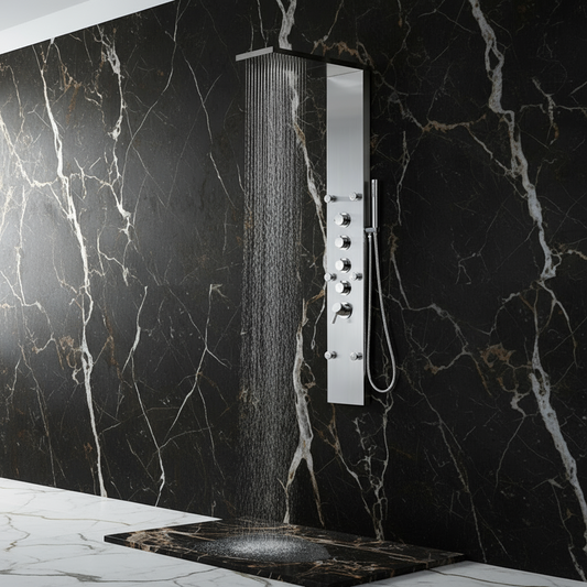 Douchepaneel Manuel – Waterval – Massagejets – Brushed nickel - 150 × 20 × 60 cm