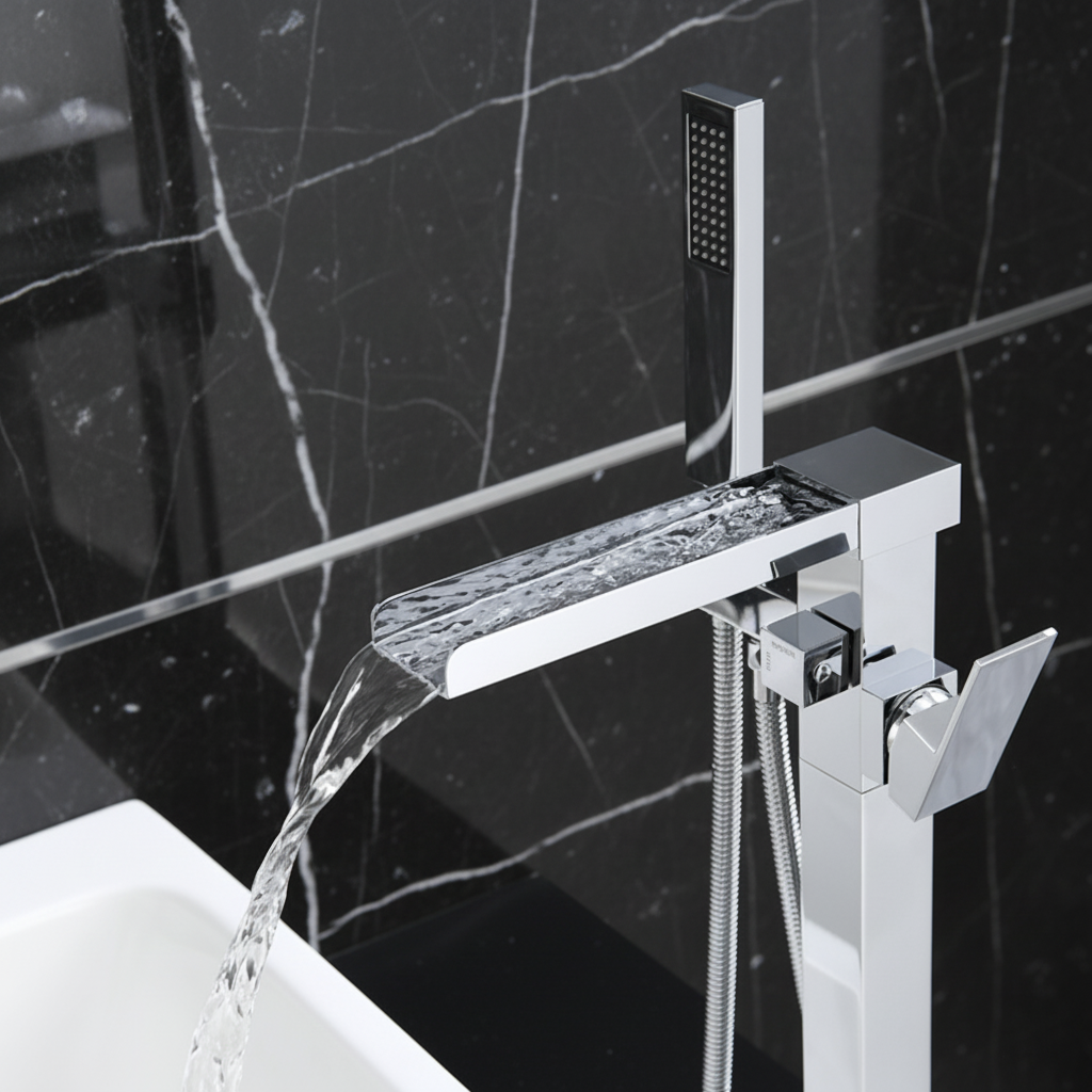 Vrijstaande Badkraan Lisandro – Watervaluitloop –  Chrome - 87 × 22 × 15 cm