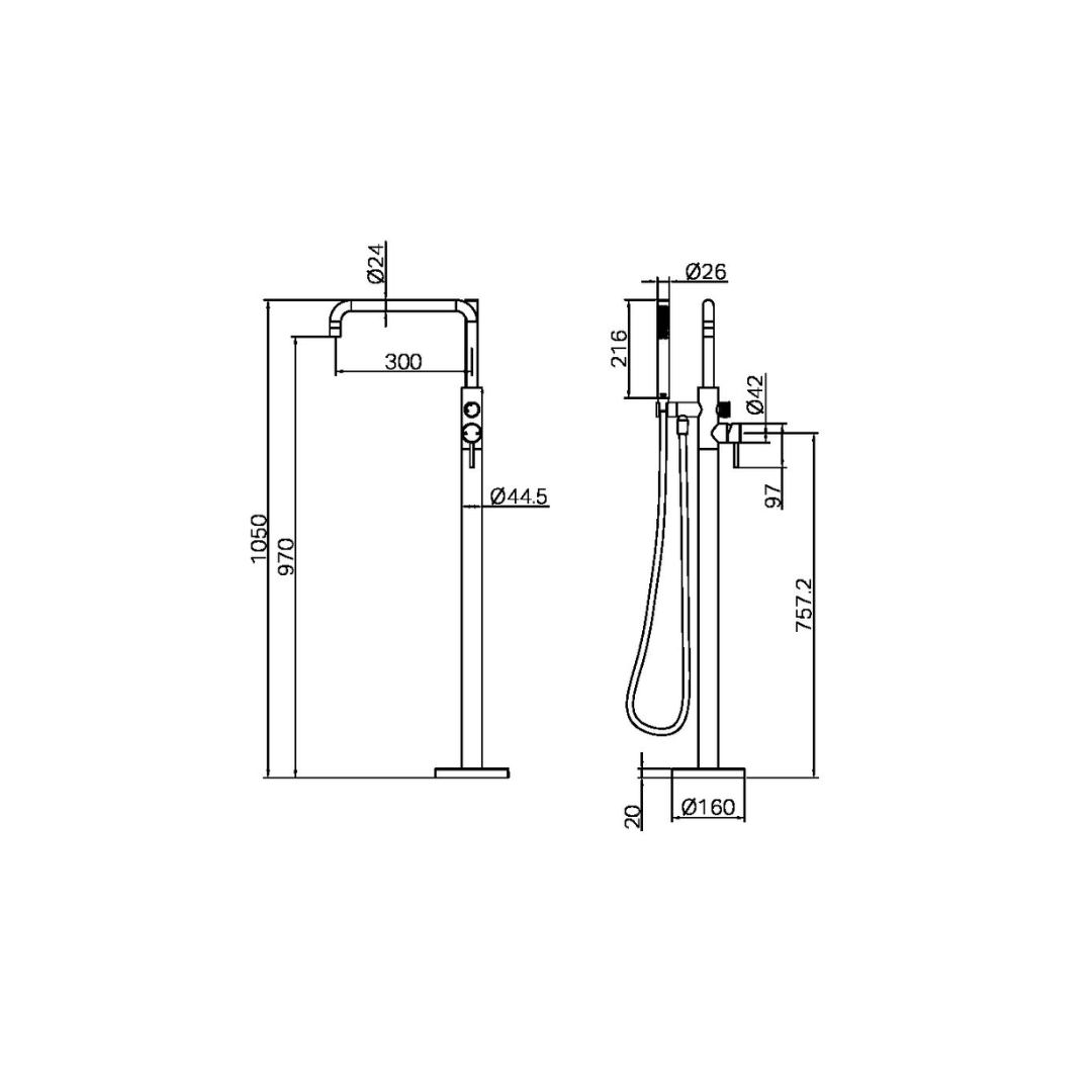 Vrijstaande badmengkraan Capri - Staafhanddouche - Graphite