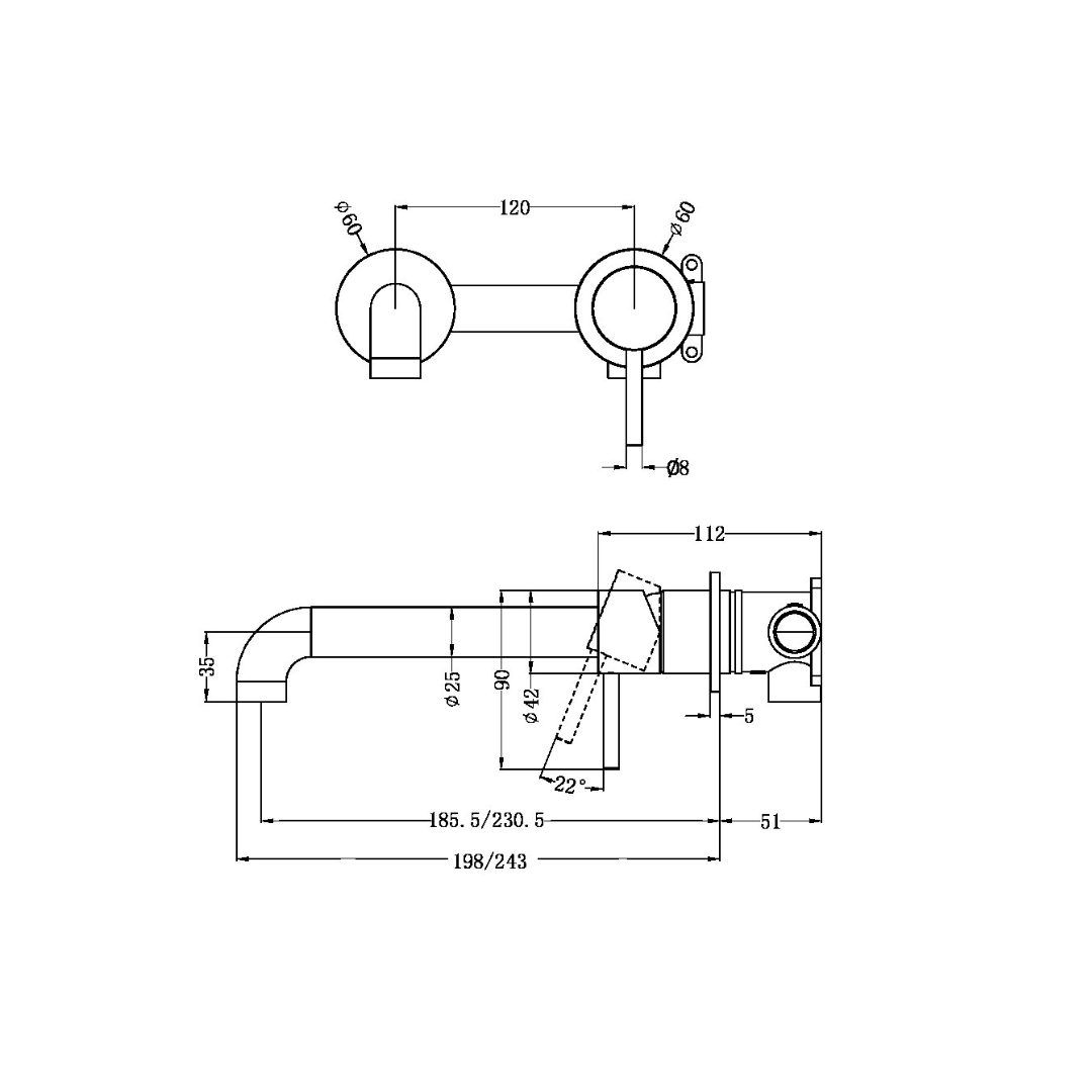 Inbouw wastafelkraan Capri – Zonder achterplaat - Brushed gold