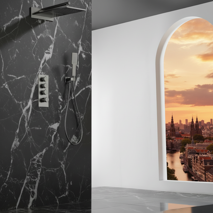 Thermostatische Inbouw Regendoucheset Isabella - Waterval - Gunmetal grey
