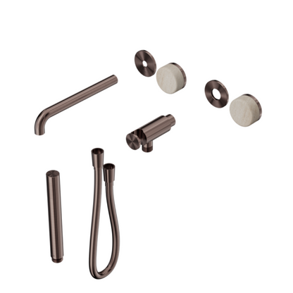 Inbouw badmengkraan Sorrento - Rome Travertine - Staafhanddouche en uitloop - Zonder achterplaat - Brushed bronze