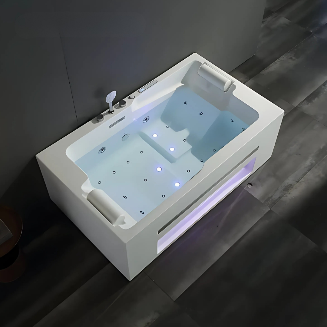 Opbouw Massagebad – Milan – Glans Wit – Bluetooth Speakers - 180x107x60 cm