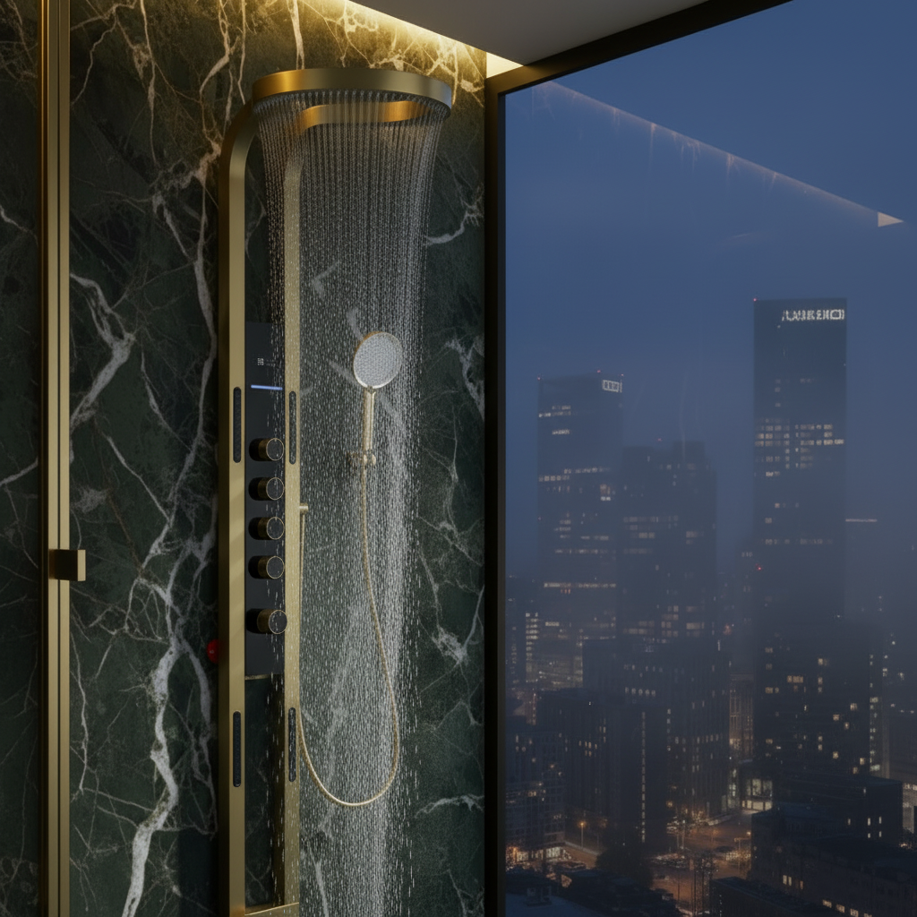 Thermostatisch Douchepaneel Marcelo – Digitale Display - Brushed gold - 182 × 40 × 52 cm