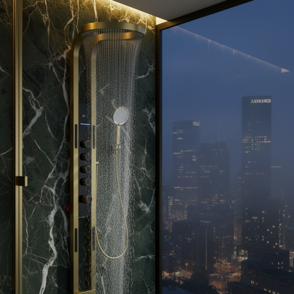 Thermostatisch Douchepaneel Marcelo – Digitale Display - Brushed gold - 182 × 40 × 52 cm