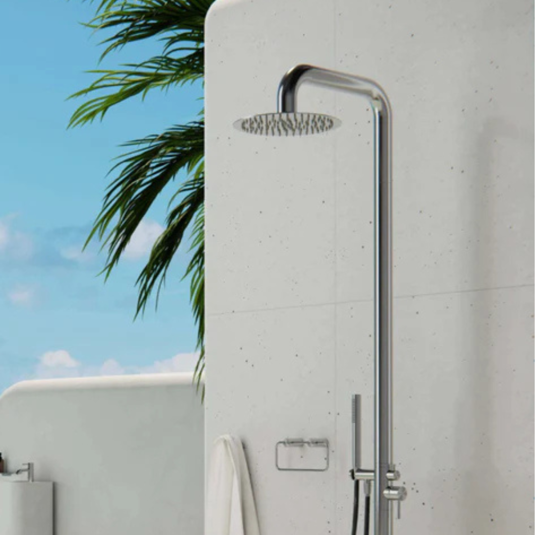 Buitendoucheset Capri – Vrijstaand – Regendouche & Staafhanddouche - Brushed nickel