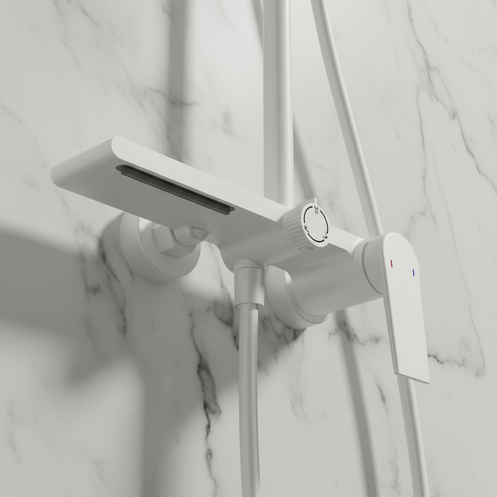 Opbouw regendoucheset Cynthia - Matte white - 130 × 35 × 25 cm