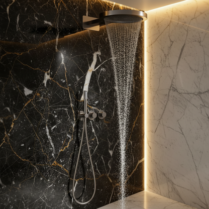 Thermostatische Inbouw Regendoucheset Marino – Digitale display - Waterval & Staafhanddouche – Chrome