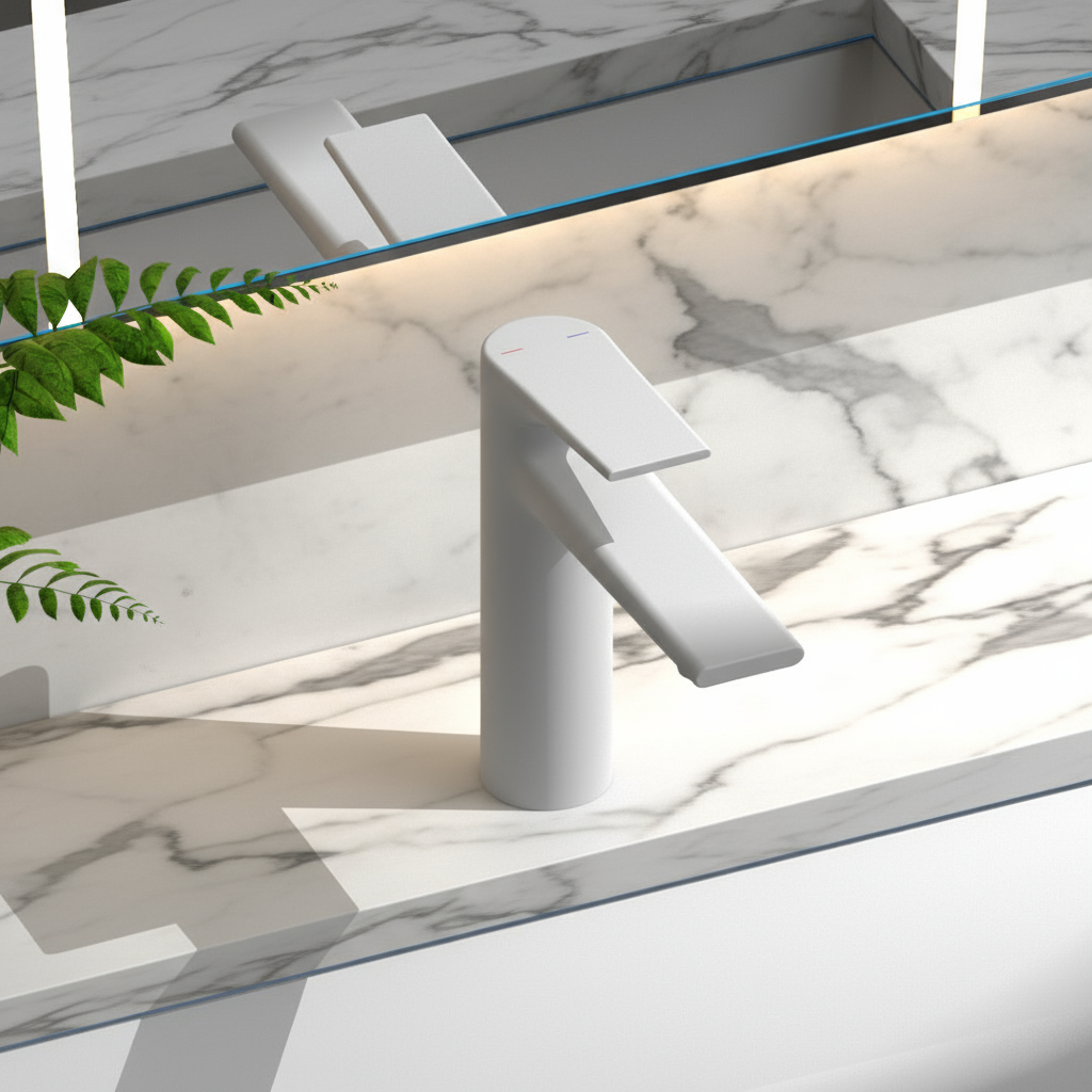 Opbouw wastafelkraan Diego  – Matte white - 15 × 13,7 × 4,4 cm