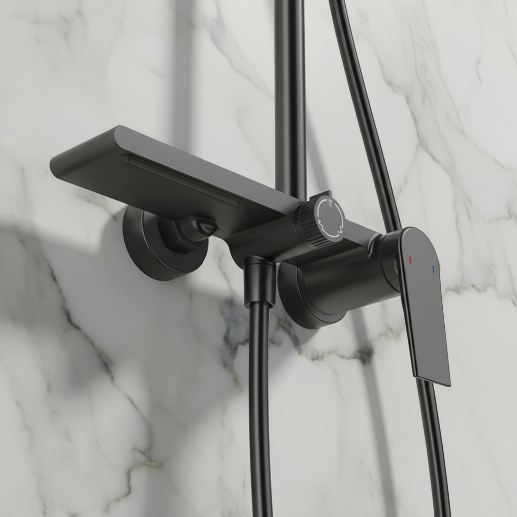 Opbouw regendoucheset Cynthia - Matte black - 130 × 35 × 25 cm