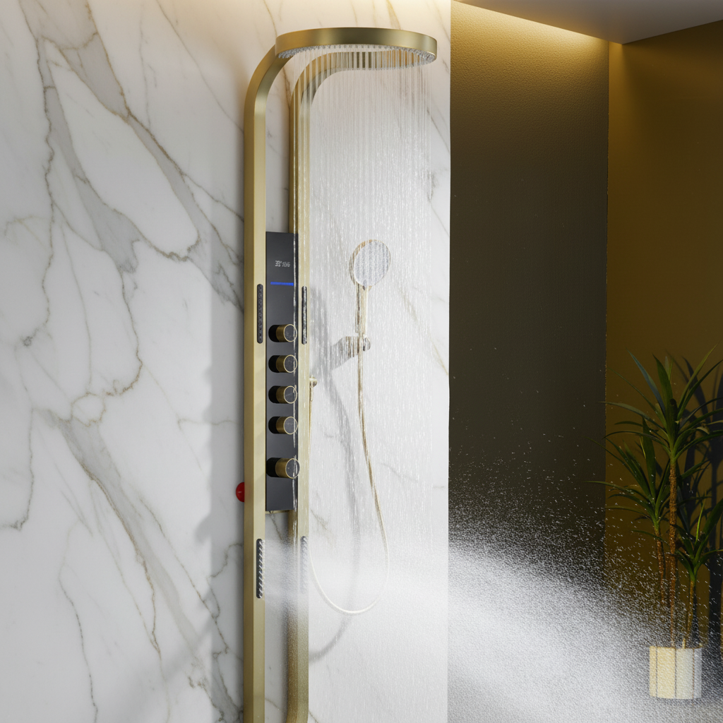 Thermostatisch Douchepaneel Marcelo – Digitale Display - Brushed gold - 182 × 40 × 52 cm