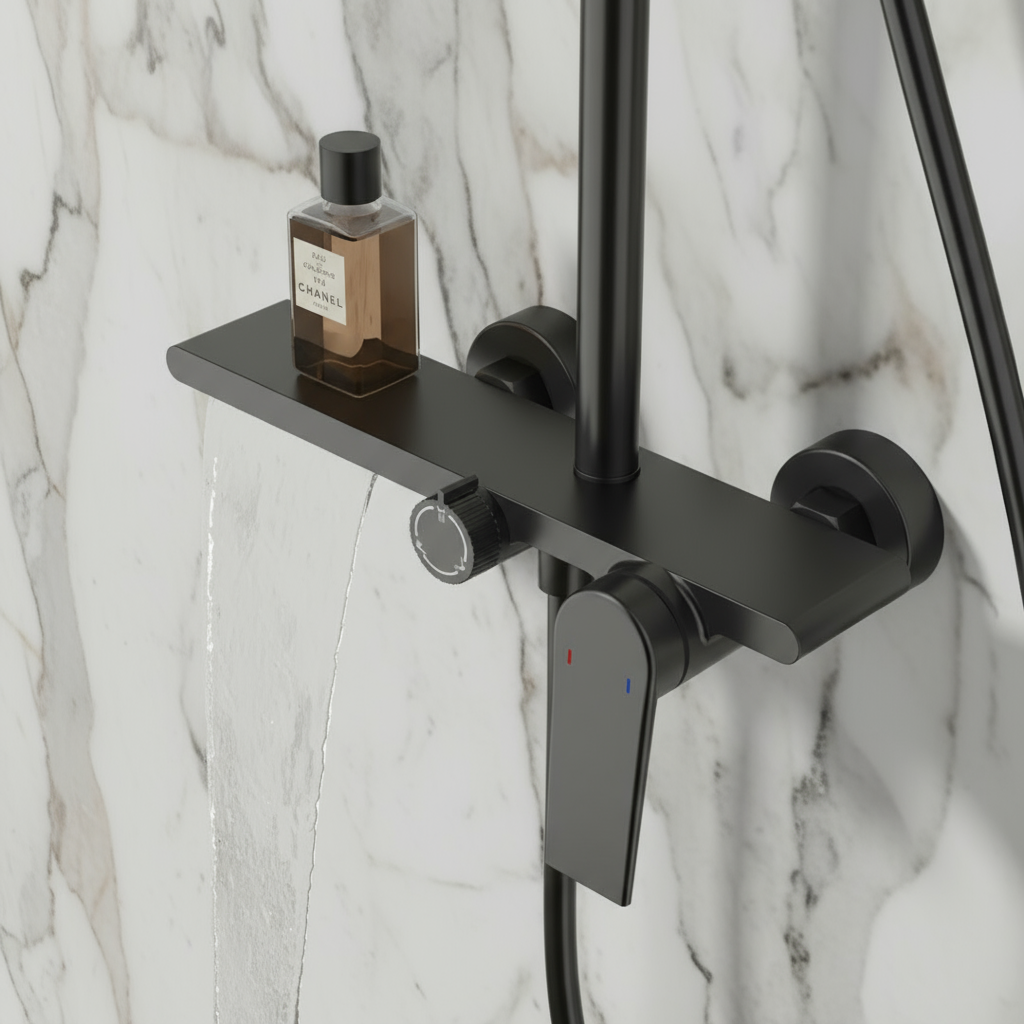 Opbouw regendoucheset Cynthia - Matte black - 130 × 35 × 25 cm