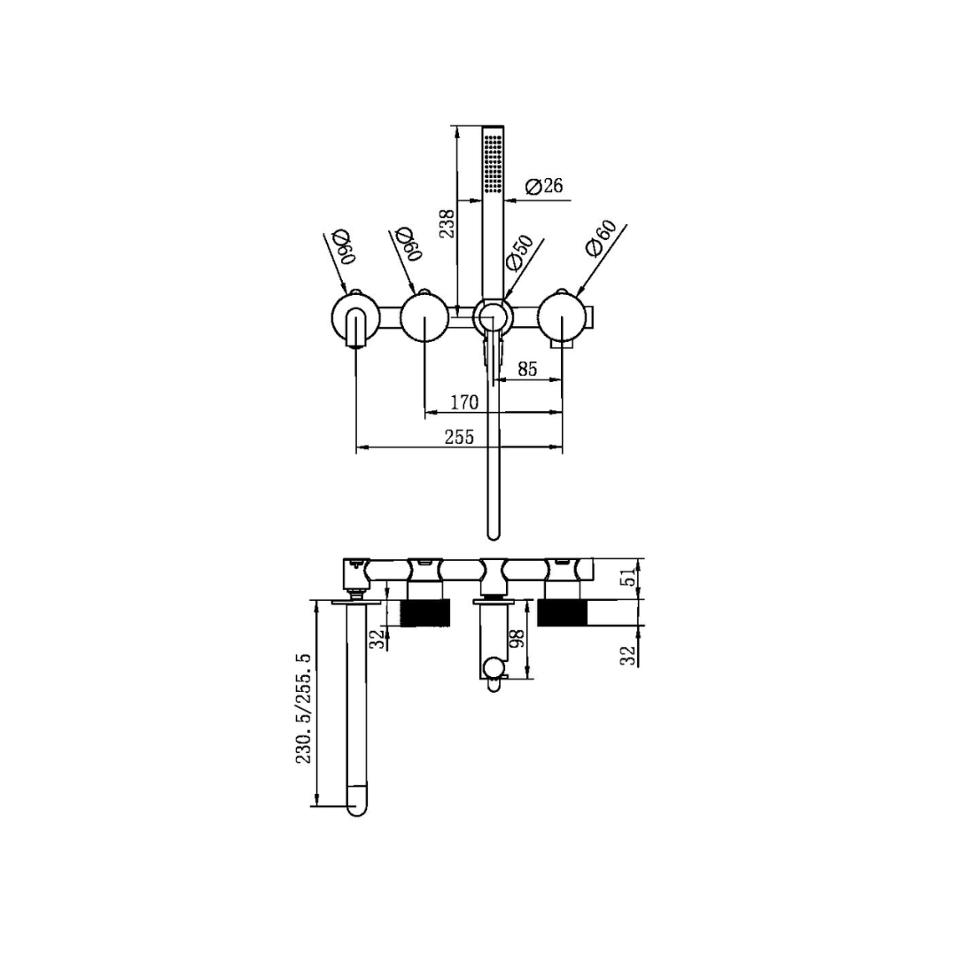 Inbouw badmengkraan Valencia - Staafhanddouche en uitloop - Graphite