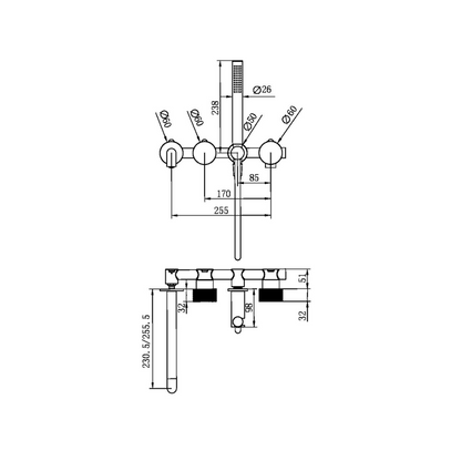 Inbouw badmengkraan Valencia - Staafhanddouche en uitloop - Graphite