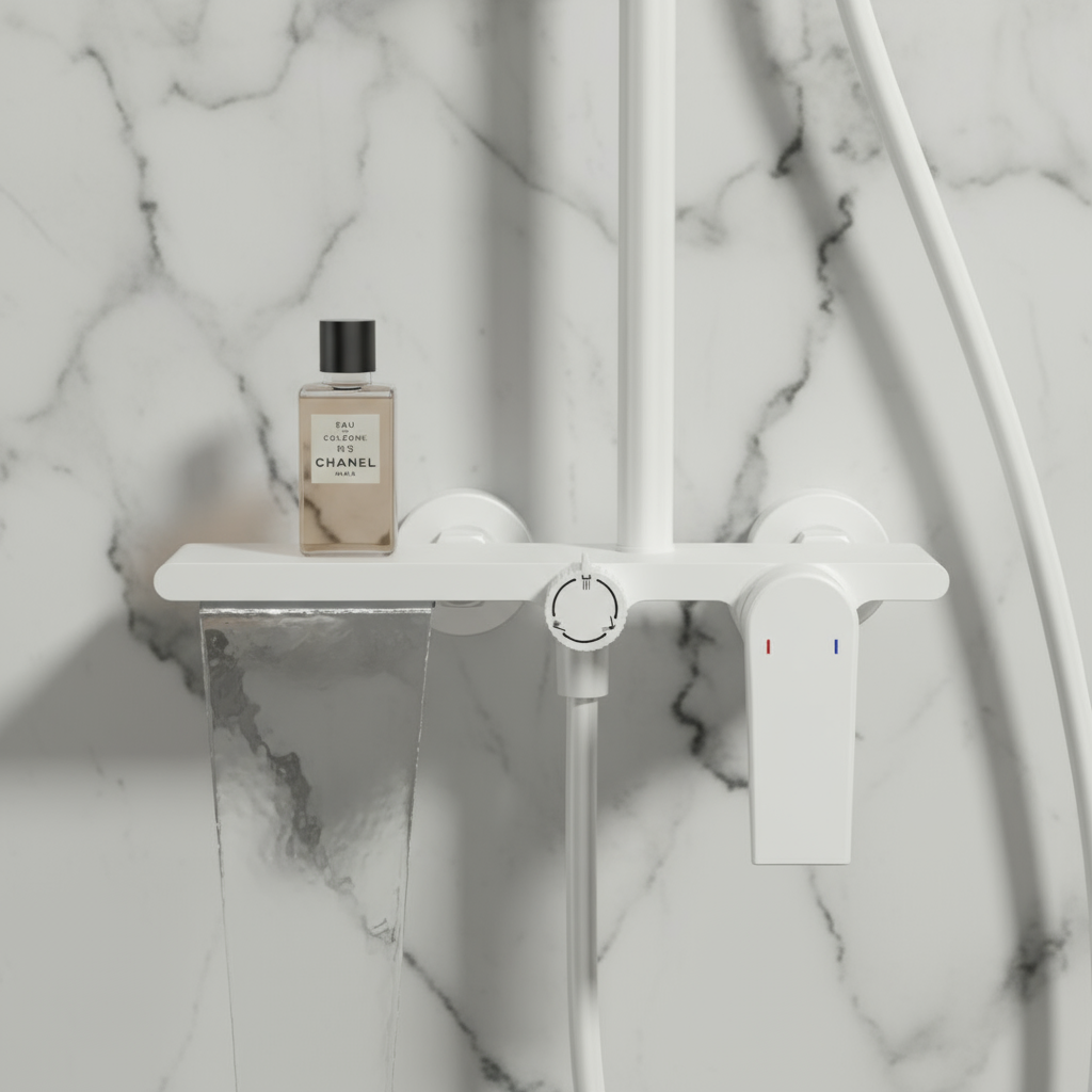 Opbouw regendoucheset Cynthia - Matte white - 130 × 35 × 25 cm