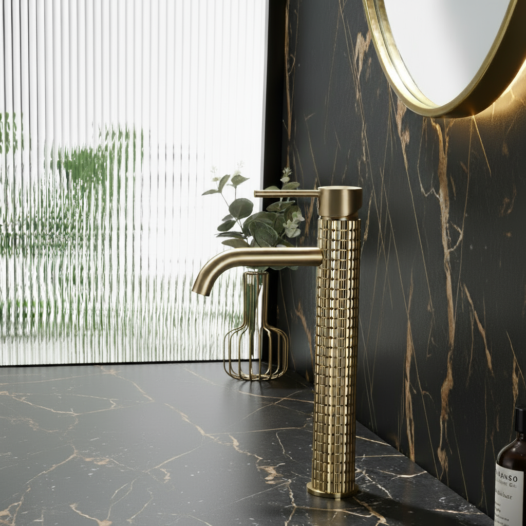 Hoge wastafelkraan Angelica - Brushed gold - 30,5 × 5,5 × 19 cm