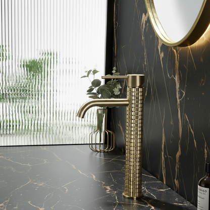 Hoge wastafelkraan Angelica - Brushed gold - 30,5 × 5,5 × 19 cm