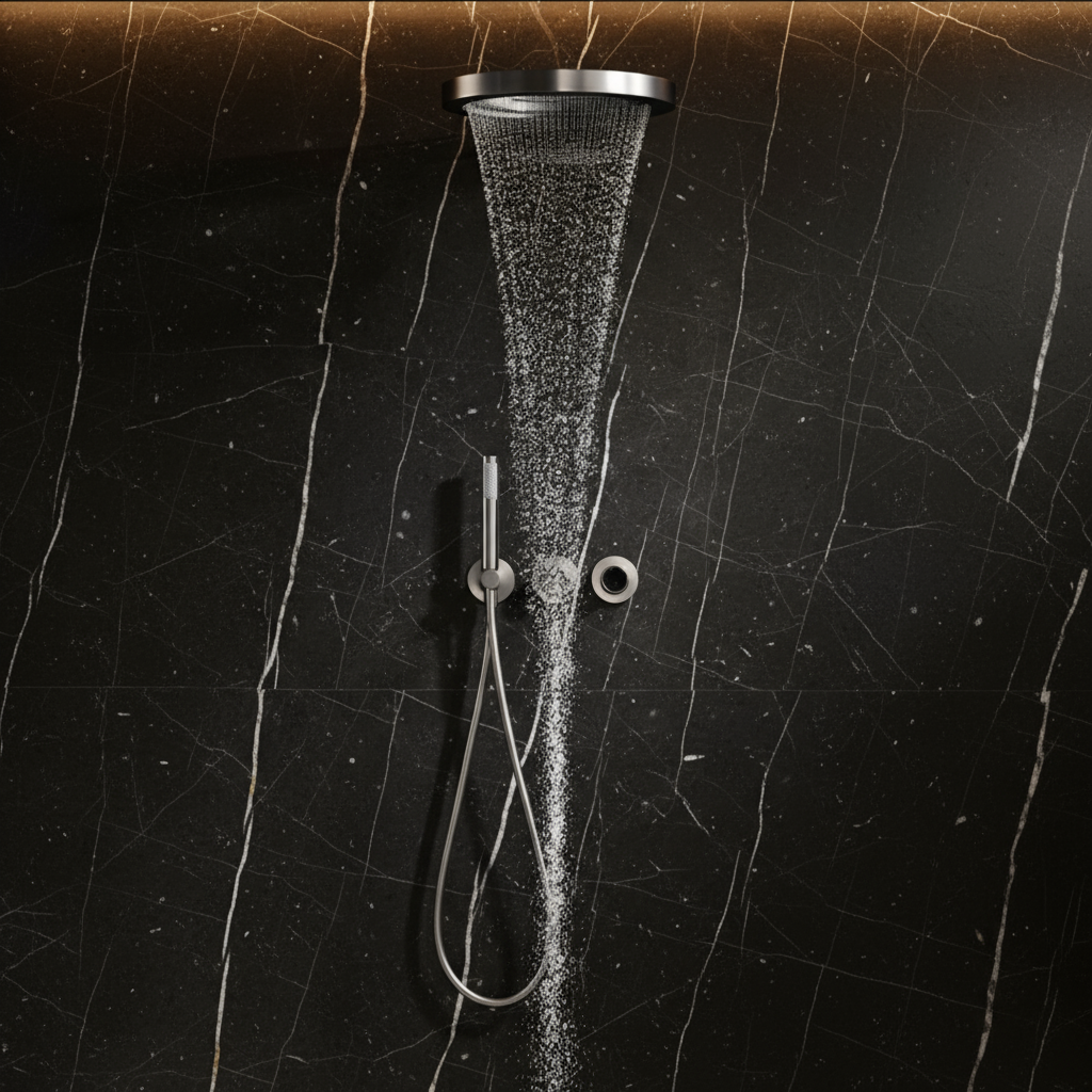 Thermostatische Inbouw Regendoucheset Marino – Digitale display - Waterval & Staafhanddouche – Gunmetal Grey