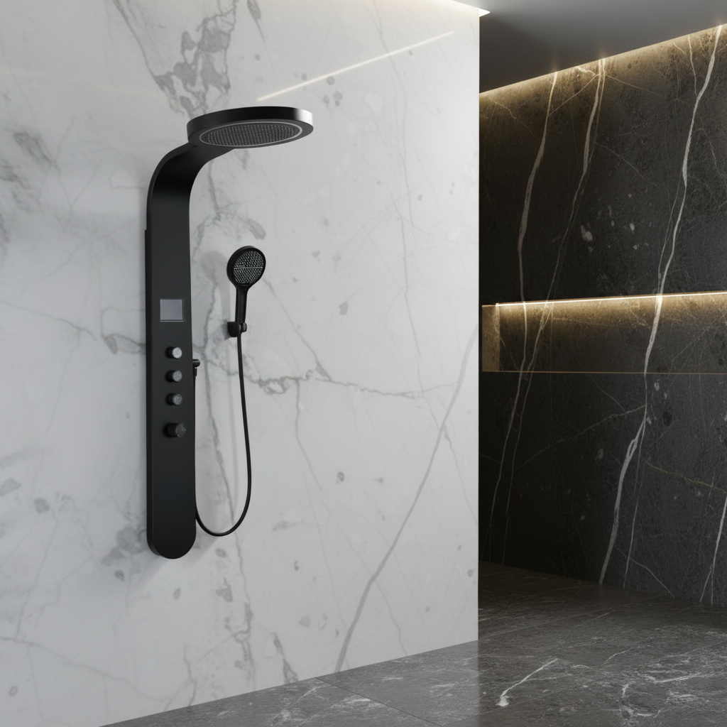 Douchepaneel Elena - LED - Digitaal display - Matte black - 145 × 18 × 65 cm