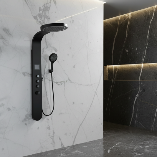 Douchepaneel Elena - LED - Digitaal display - Matte black - 145 × 18 × 65 cm