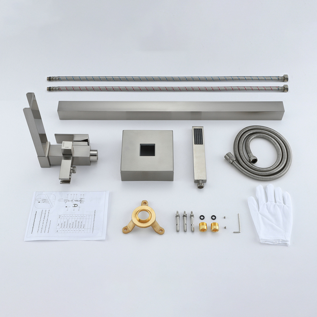 Vrijstaande Badkraan Lisandro – Watervaluitloop – Brushed nickel - 87 × 22 × 15 cm