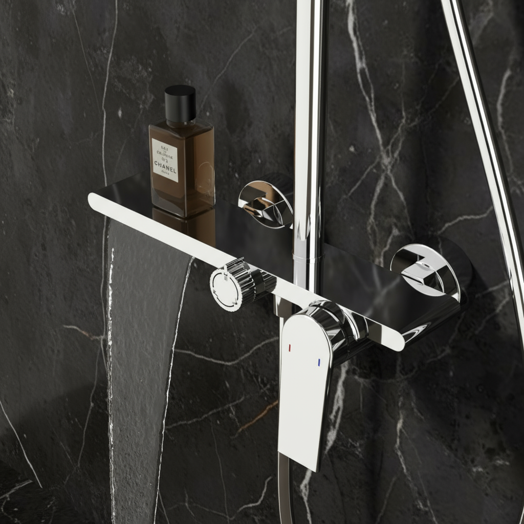 Opbouw regendoucheset Cynthia - Chrome - 130 × 35 × 25 cm