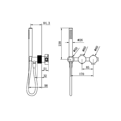 Inbouw douchemengkranen Valencia - Staafhanddouche - Zonder achterplaat - Brushed bronze