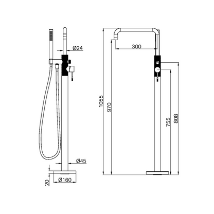 Vrijstaande badmengkraan Valencia - Staafhanddouche - Graphite